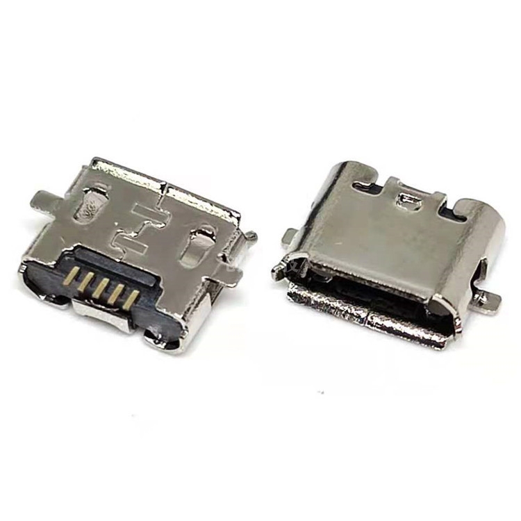 MICRO USB 5PIN B型母座 反向兩腳貼板 全貼式SMT 卷邊 L=5.65MM