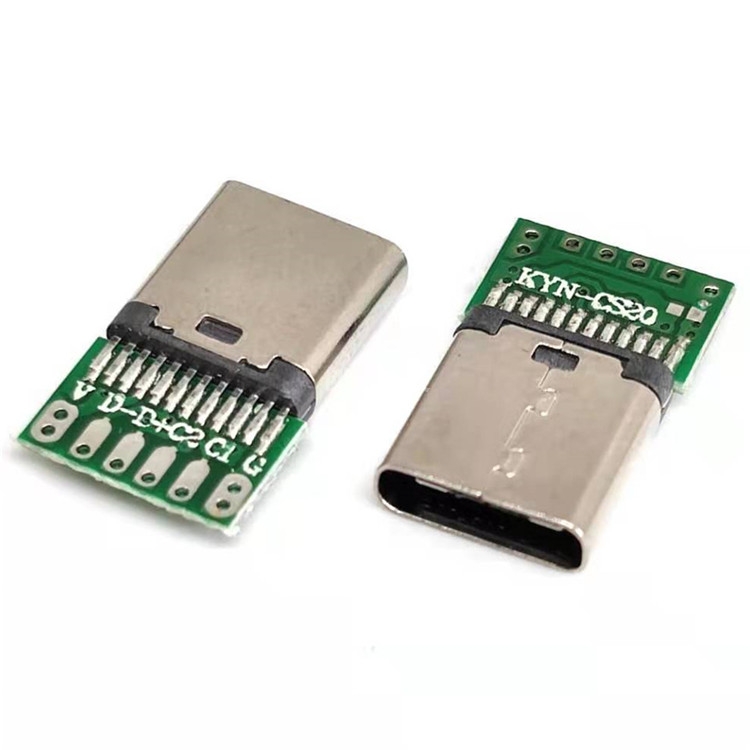 TYPE-C焊線母座 TYPE-C 24PIN夾板母座帶PCB板 六個焊盤 L=15.2MM