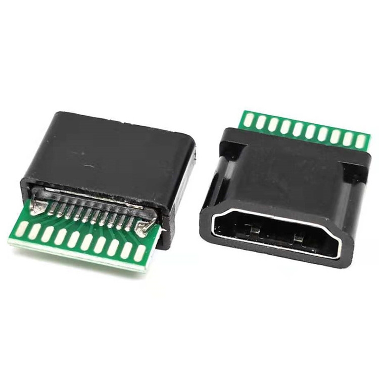 HDMI A TYPE 19PIN夾板母座 帶PCB板 帶護(hù)套 HDMI音視頻高清接口