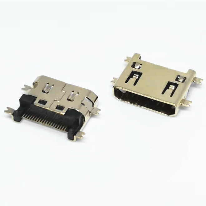 MINI HDMI 19PIN母座 沉板1.6MM 四腳貼板SMT 長(zhǎng)體L=8.90MM 鍍金