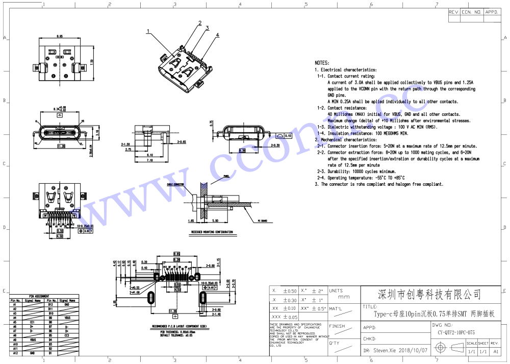 Type-c母座10pin沉板0.75單排SMT 兩腳插板.jpg