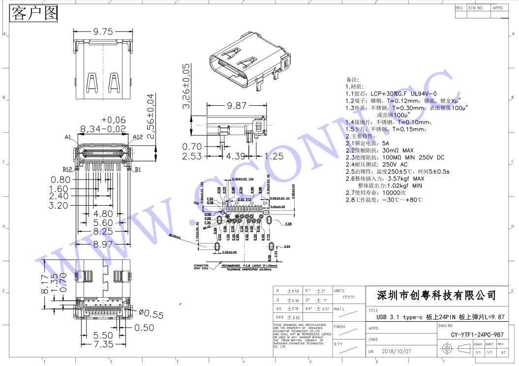 USB 3.1 type-c 板上24PIN 板上彈片L=9.87.jpg